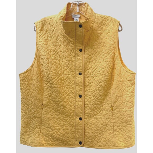 Chicos Zenergy Quilted Vest Womens XL Yellow Kathryn Floral Zip Pockets Lined - Picture 1 of 7